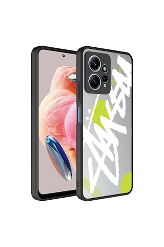 Xiaomi Redmi Note 12 4g Kılıf Aynalı Desenli Kamera Korumalı Parlak Zore Mirror Kapak - Yazı