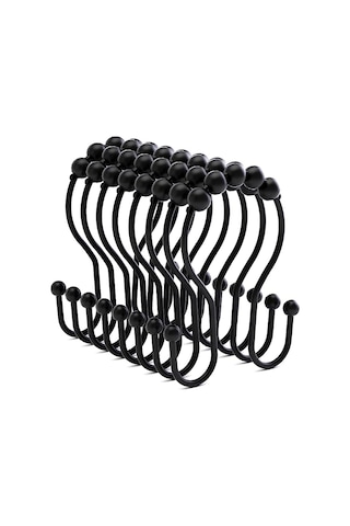 12 Adet Duş Perdesi Kancası, Duş Perdesi Halkaları Siyah Siyah