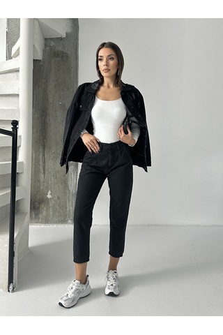 Blue Marlin Pileli Kuşaklı Mom Jeans Siyah