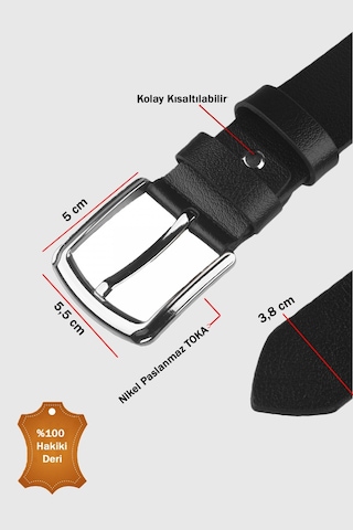 Rizzup Siyah Hakiki Deri Spor Kemer Kolay Kısaltılabilir, Paslanmaz Tokalı Erkek Kemer 2602673