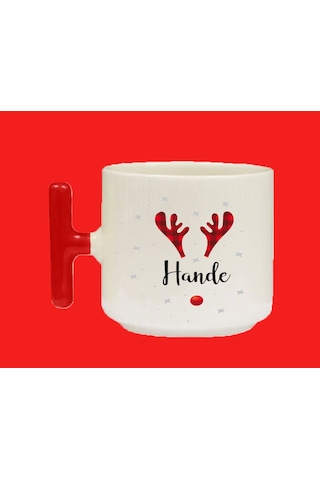 Yeni Yıla Özel H Harfli Isimli Basılı T Kulplu Latte Kupa