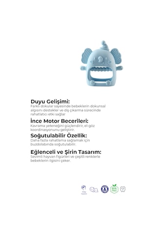 Silikon Bebek Diş Kaşıyıcı - Diş Kaşıma Eldiveni -silikon Eldiven Dişlik Fil Mavi