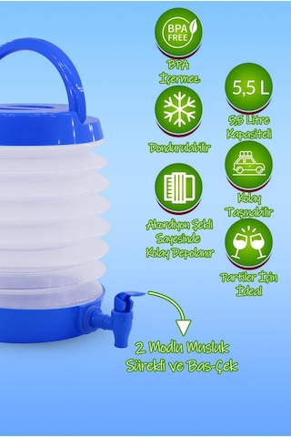 Musluklu Katlanır Su Bidonu Outdoor Akordiyon Kamp Çeşme Piknik Damacana İçecek Şişesi Kova Mavi