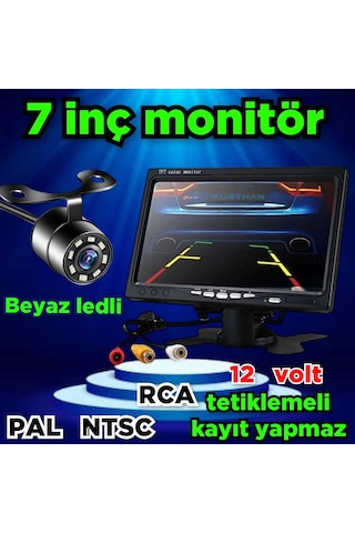 1 Adet Beyaz Ledli Kelebek Kamera 7'' Ekran Set Kayıt Yapmaz 12v