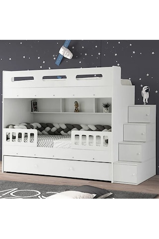 Buket Mdf Çelik Profilli Yavrulu Ranza Beyaz M2