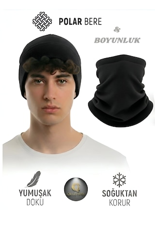 Qu-tex Qulothes 3 Lü Kombin Set Termal Polar Soğuk Geçirmez Bere & Boyunluk Unisex Kışlık Ayarlanabilir Çok Renkli