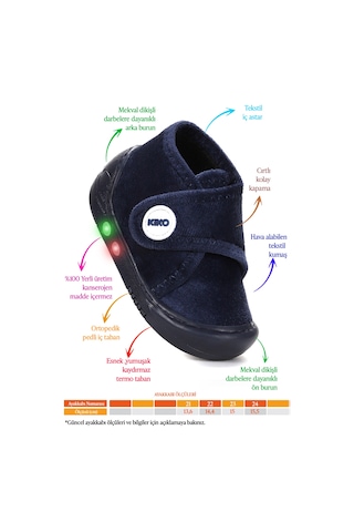 Kiko Kids Petri Günlük Işıklı Kız Bebek Ev Okul Kreş Panduf Lacivert Lacivert