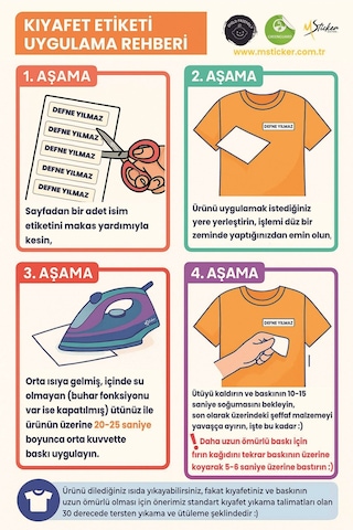 Kıyafet Etiketi - Okul Kıyafetlerine Kişiye Özel 30 Saniyede Kolay Uygulama Yıkanabilir - Canavarlar Beyaz