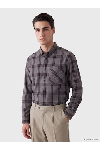 Lcw Eco Gri Regular Fit Ekose Erkek Gömlek Ceket