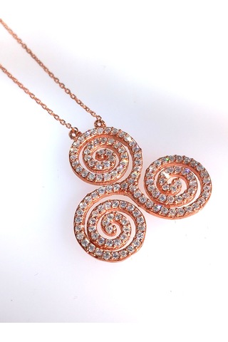 925 Ayar Gümüş Triskele Üçlü Sarmal Gold Işıltılı Tasarım Kadın Kolye Doğum Günü Hediye Gold - Gümüş