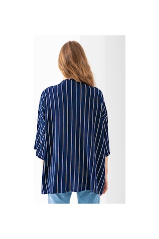Giysa Kadın Yarım Kol Çizgili Bürümcük Kimono Lacivert - 254406 Lacivert
