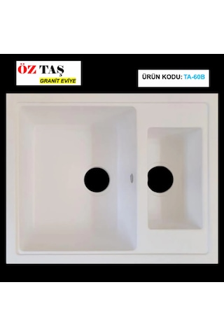Öztaş TA-60b Granit Mutfak Eviye Beyaz Tek Gözlü 485 x 595 MM