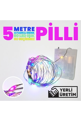 Upway 5 Metre Su Geçirmez 4 Renkli 50 Led Işık - Pilli Dekoratif Aydınlatma