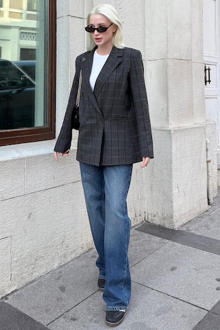 Antrasit Kareli Kadın Blazer Ceket Mg2624 Antrasit