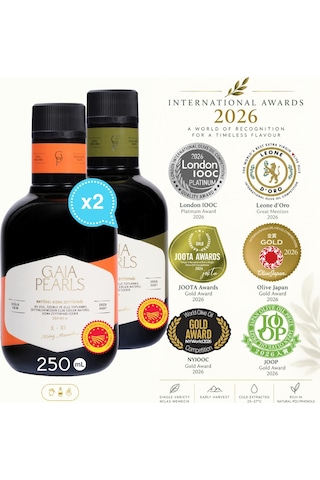 Gaia Pearls İkili Gurme Set 250 Ml X2 Avrupa Birliği Coğrafi İşaretli Milas Memecik Erken Hasat Soğuk Sıkım Zeytinyağı