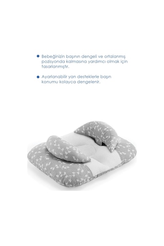 Babyjem Ayarlanabilir Düz Kafa Yastığı Gri Çiçek