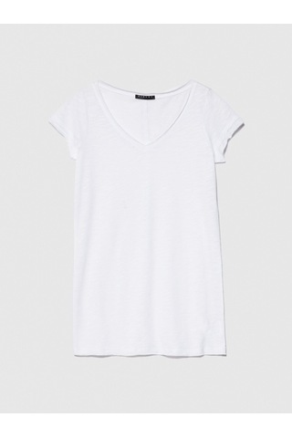 Sisley Pamuk Modal Karışımlı Normal Kalıp V Yaka T-shirt Kadın Beyaz T-shirt - 324p3tnhl4007