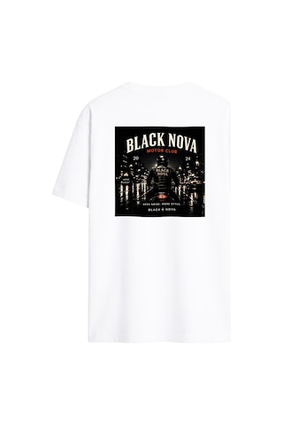 Black Nova Oversize Baskılı Unisex Tişört Lone Rider With Text Beyaz