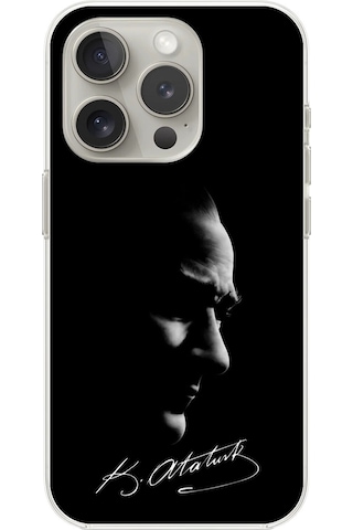 Apple Uyumlu iPhone 16 Pro Max Şeffaf Kılıf Atatürk 1 Tasarımlı