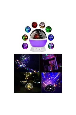 Renkli Yıldızlı Gökyüzü Projeksiyon Gece Lambası Pilli Ve Usb Kablolu Çok Renkli