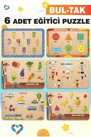 Ahşap Türkçe 6 Lı Set Eğitici-öğretici Yapboz