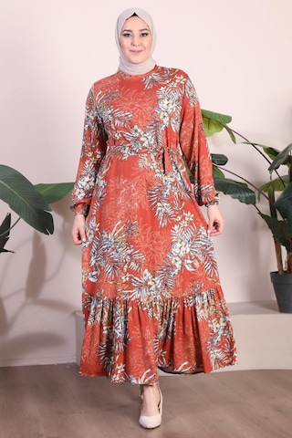 Kadin Büyük Beden Elbise Palmiye Desenli Viskon Elbise 001