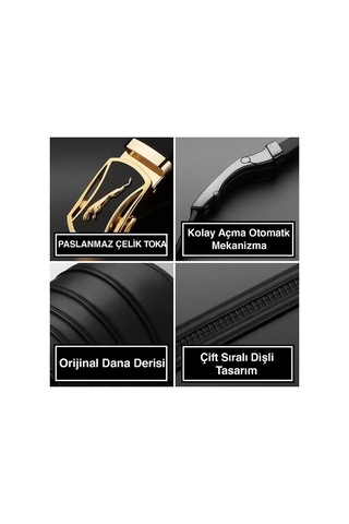 Ayarlanabilir Mekanizmalı Paslanmaz Çelik Deliksiz Otomatik Toka Hakiki Deri Erkek