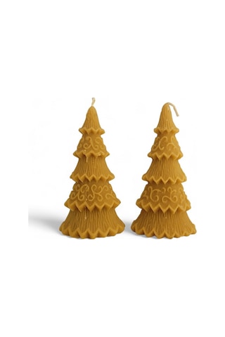 Bal Mumu Çam Ağaçlı İki'li Mum Seti Sarı