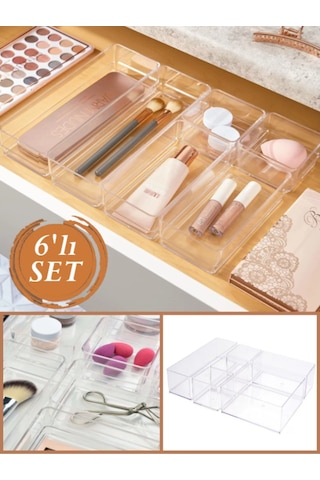 Bayev Lv 216 Ayarlanabilir Çekmece Içi Düzenleyici Set 6 Parça Takı Ve Makyaj Kutusu Kalem Organizeri