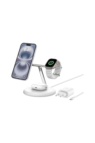 Belkin 3'ü 1 Arada Manyetik Magsafe Uyumlu Qi2 15w Kablosuz Şarj