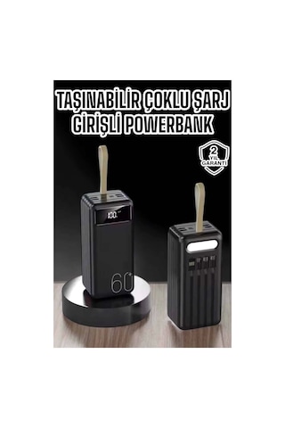 Powerbank 60.000 Mah 4 Portlu Uzun Şarj Süreli Dijital Göstergeli Siyah