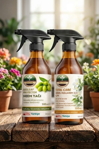 İkili Bakım Seti Total Care Sprey Genel Kullanım Bitki Besini Ve Bioleaf Protector Sprey Neem Yağı 1 L