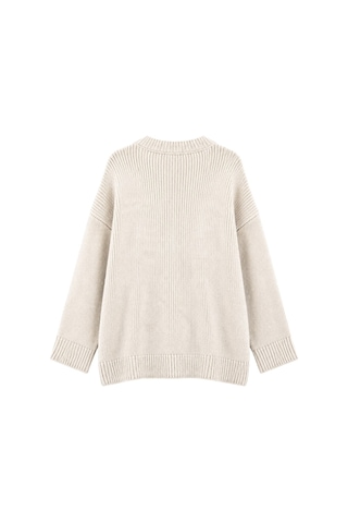 Vadon 1039 Kadın Salaş Yumuşak Dokulu Oversize Basic Triko Kazak Bej
