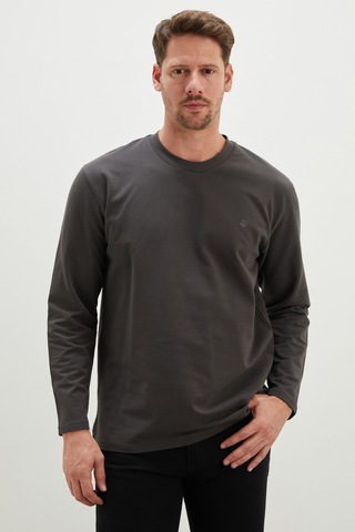 Fullamoda Baskılı Bisiklet Yaka Sweatshirt Antrasit