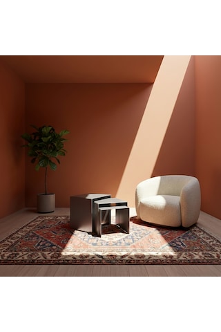 Modern Metal Zigon Sehpa Seti Minimal Tasarım İç İçe Geçen Yan Sehpa 3 Lü Set Gri