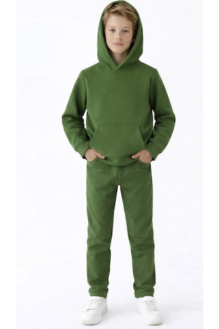 Esila Kids Çocuk Eşofman Takımı Kapüşonlu 3 İp 5-10 Yaş Yeşil