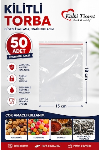 Kilitli Torba 15x18 Cm 50'li Kilitli Buzdolabı Poşeti Şeffaf Naylon Torba Kilitli Saklama Poşeti
