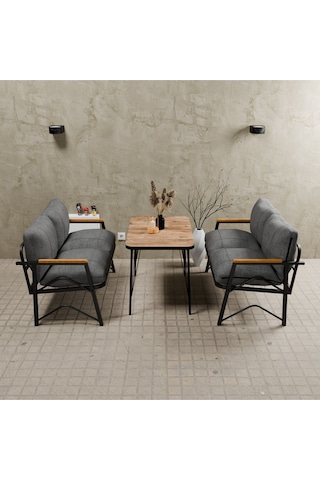 Mb Garden Furnıture Simetri Model, Balkon, Mutfak, Bahçe,cafe,metal Koltuk Takımı,bahçe Takımı,çay Seti, 2+2 Takım+masa Orta Gri