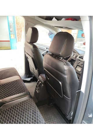 Volkswogen Caddy 2015 2020 Arası Uyumlu Siyah Zemin Beyaz Nakışlı Taytüyü Siyah Deri Karışımı