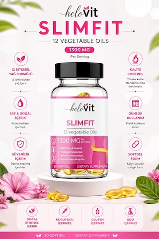 Helovit Slimfit 1300 Mg 12 Bitkisel Yağ İçeren Takviye Ve Yağ Yakım Desteği 30 Softjel