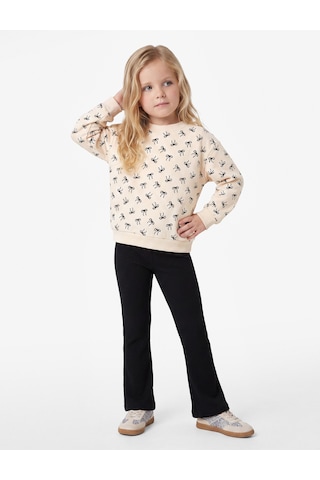 Koton Pamuklu Uzun Kollu Bisiklet Yaka Baskılı Şardonlu Fiyonklu Sweatshirt Bej Desenli 7wmg10029ak Ekru