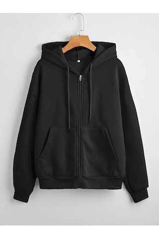 Bgm Teks Sweatshirt Fermuarlı 3 İp Siyah