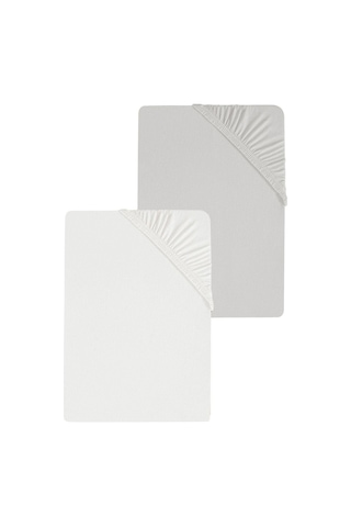 2 Adet Düz Pamuklu Tek Kişilik 150 X 200 Cm Lastikli Penye Çarşaf-gri-beyaz