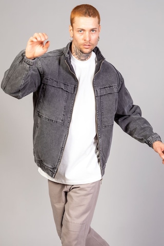 Oversize Erkek Siyah Kar Yıkama Modelli Fermuarlı Bomber Kot ... Füme