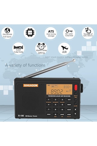 Sıhuadon R-108 Radyo Fm Stereo Dijital Taşınabilir Radyo Am Sw Hava Radyo Alıcısı