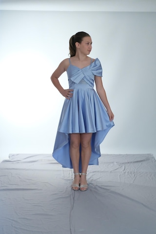 Kız Çocuk Abiye Bebemavi Askılı Saten Kuyruklu Önü Kurdele Detaylı Kız Çocuk Abiye 10-15 Yaş Bebemavi