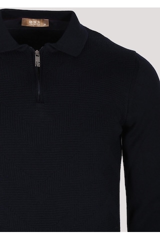 Erkek Polo Yaka Triko Lacivert Slim Fit Yarım Fermuarlı Balık Sırt Desenli Pamuklu Kazak Ncs Jeans 3006-lacivert Lacivert