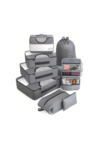 Fochsia Grey 8 Parça Set Oxford Sıkıştırma Çantaları Seyahat Bagaj Depolama Aksesuarları Ahşap