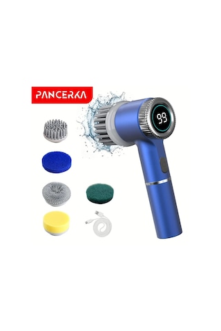 Xuweiwei Mavi Pancerka Elektrikli Doner Firca 5 Degistirilebilir Firca Basligi Type C Sarjli 3 Hiz Ayarli Banyo Mutfak Temizligi