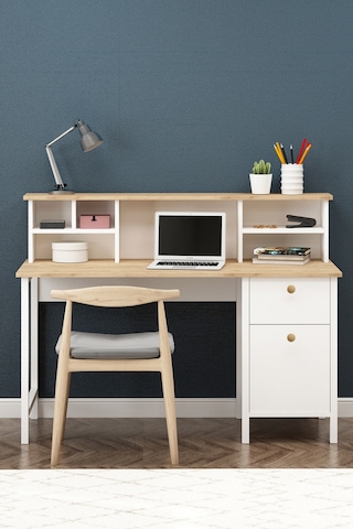 Remy Çalışma Masası Ahşap Kulplu Sepet-beyaz Sepet-beyaz Beyaz